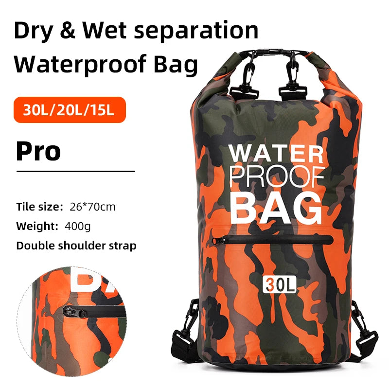 01-15/30L Waterproof Backpack with Wet-Dry Pocket | Kayaking and Trekking