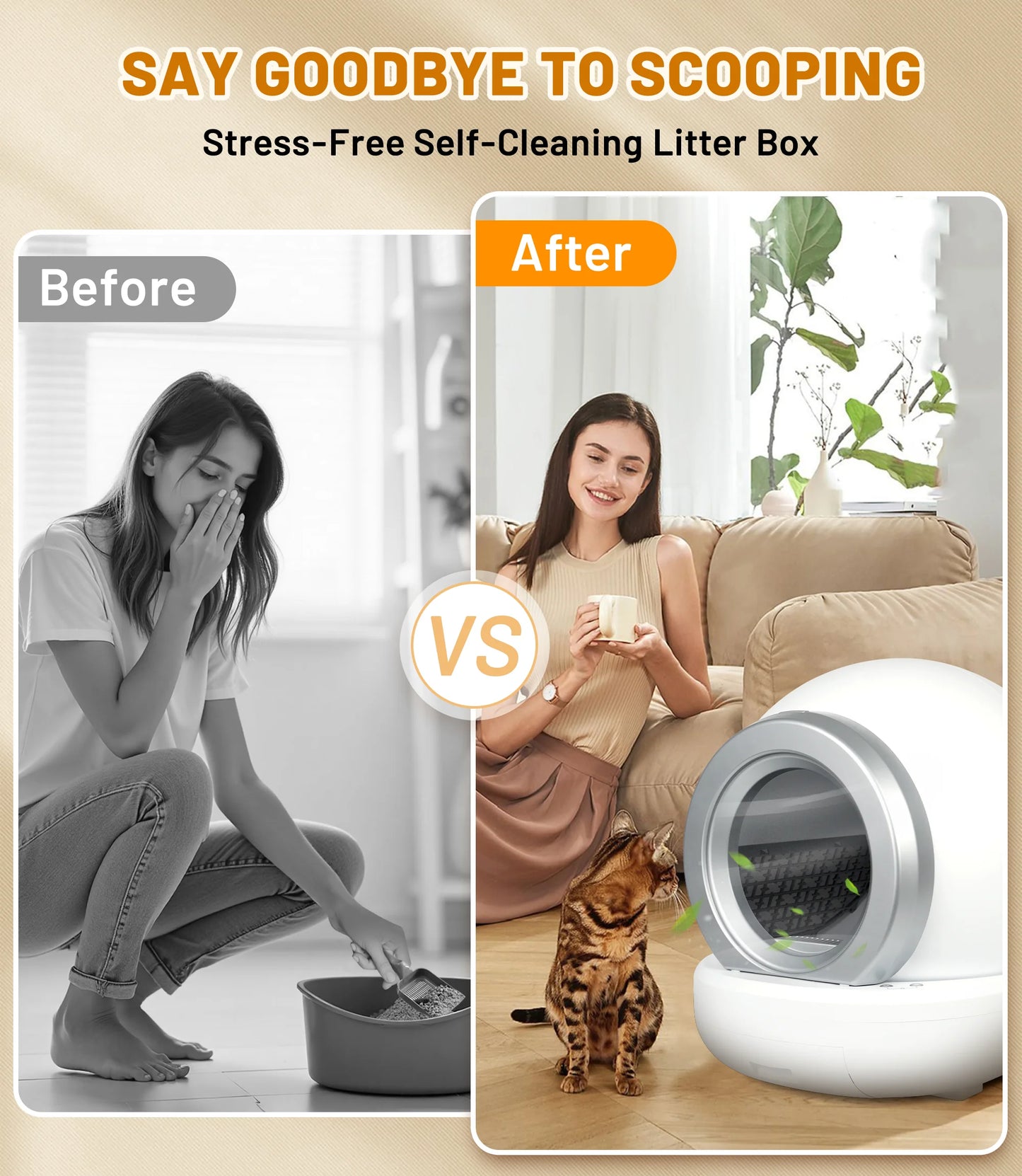 15-65L Automatic Cat Litter Box with Infrared Sensor and Silent App