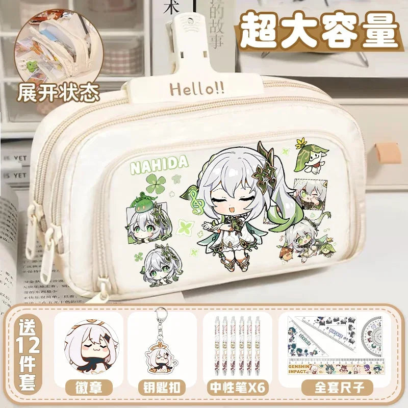 01-GS Impact 2024 Anime Game Pencil Case Layered Storage Bag