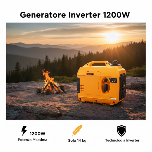 00-aGeneratore Inverter Silenzioso 1200W 4 Tempi - Portatile (14 kg) per Campeggio e Emergenze.