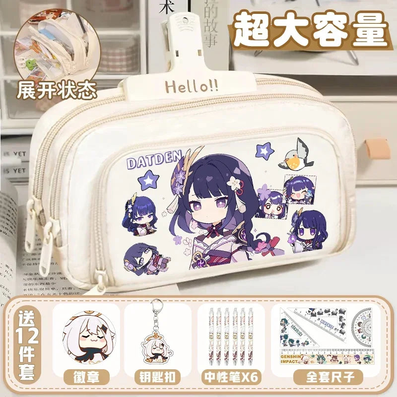 01-GS Impact 2024 Anime Game Pencil Case Layered Storage Bag