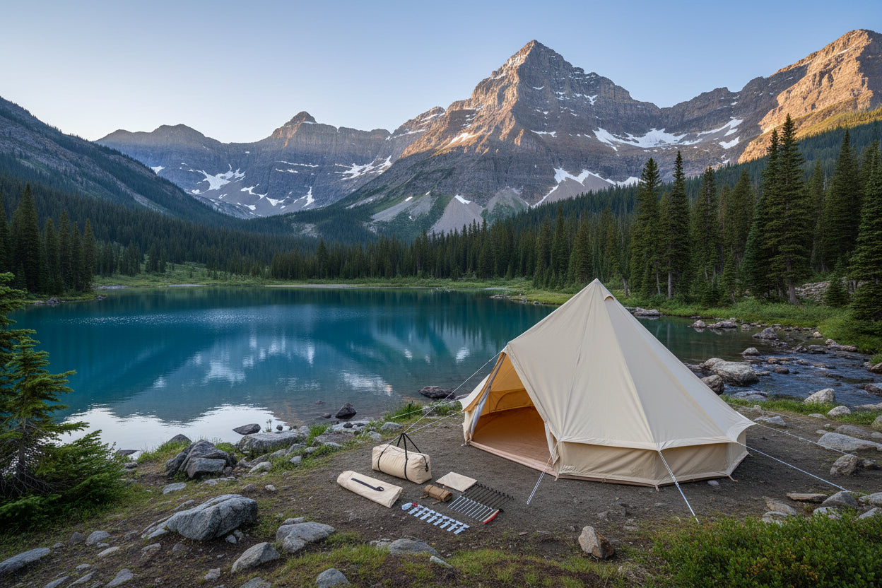 00-Tenda Yurta in tela 4 stagioni per campeggio con  foro per stufa