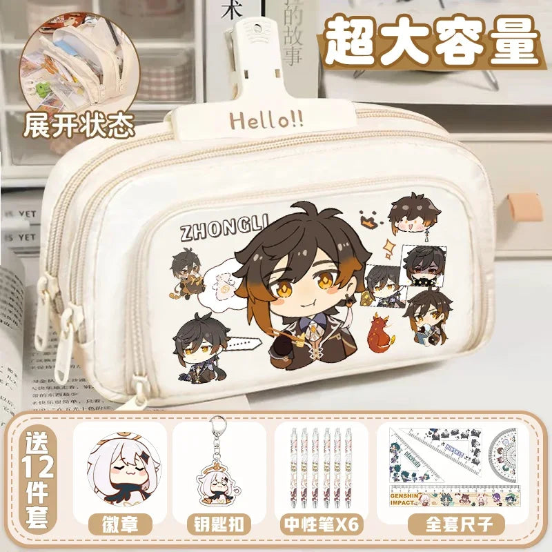 01-GS Impact 2024 Anime Game Pencil Case Layered Storage Bag