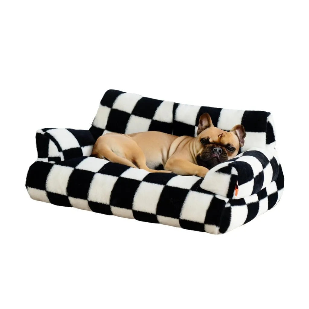 00-aDivanetto  per Animali: Comfort a Scacchi e Stile Rude Boy 🏁🐾Morbido Peluche e Sfoderabile