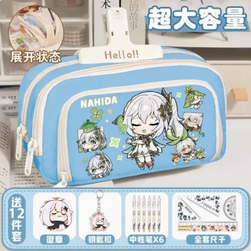 01-GS Impact 2024 Anime Game Pencil Case Layered Storage Bag