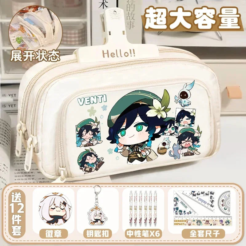 01-GS Impact 2024 Anime Game Pencil Case Layered Storage Bag