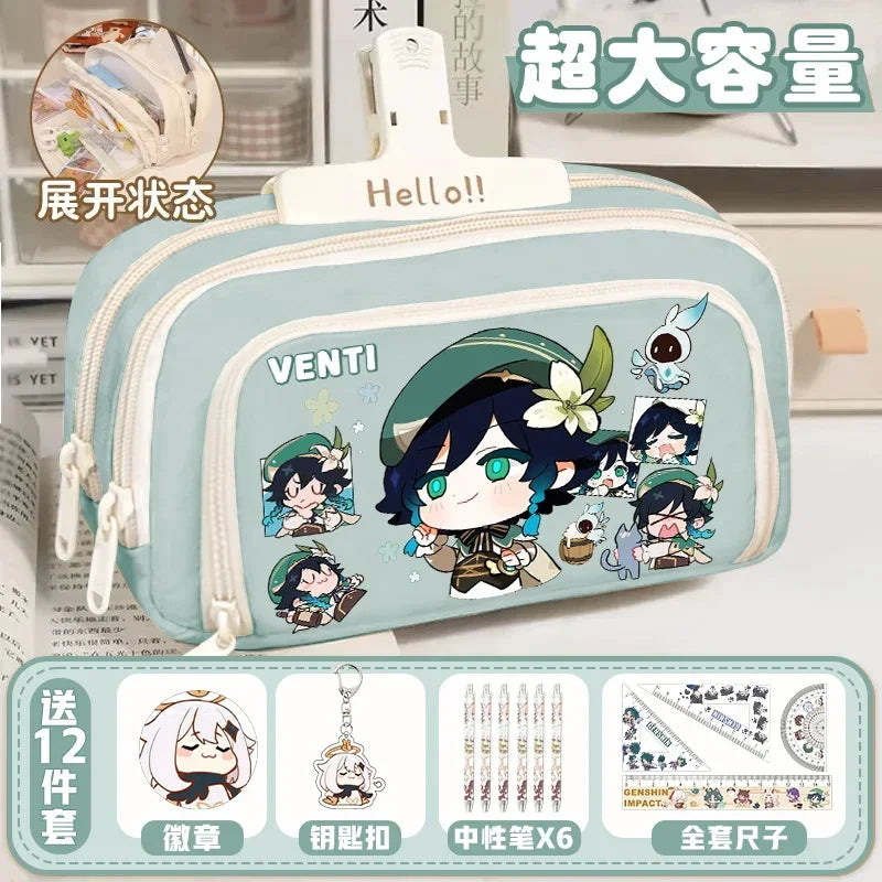 01-GS Impact 2024 Anime Game Pencil Case Layered Storage Bag