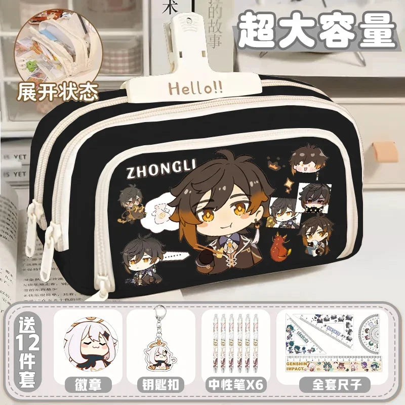 01-GS Impact 2024 Anime Game Pencil Case Layered Storage Bag