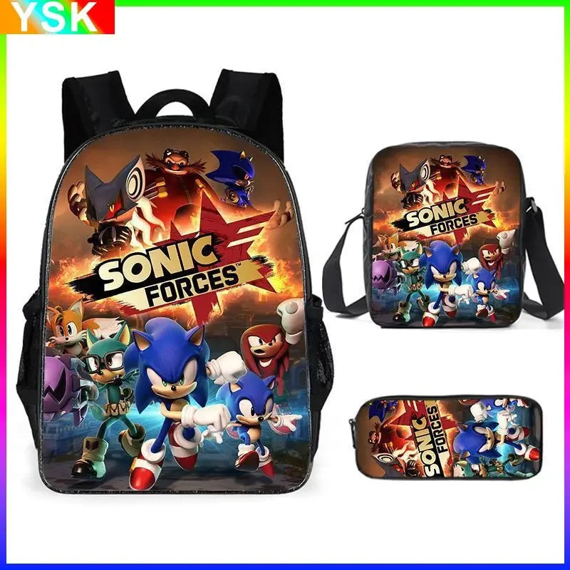 01-Set Sonic Cartoon Anime Backpack Suitable for School