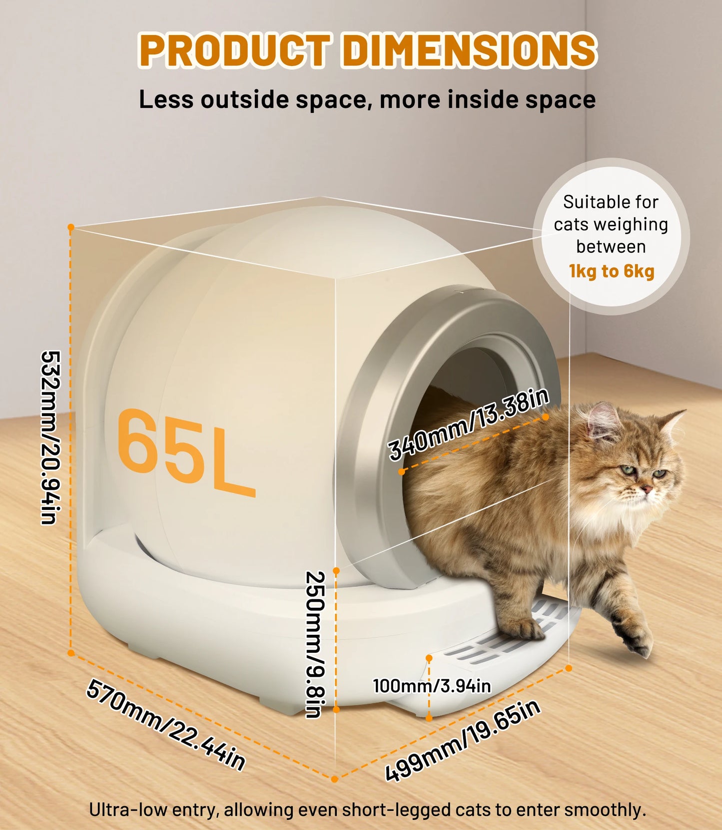 15-65L Automatic Cat Litter Box with Infrared Sensor and Silent App