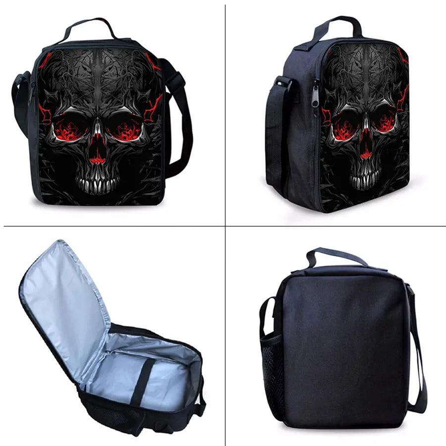01a-Three-piece backpack set with skeleton motif