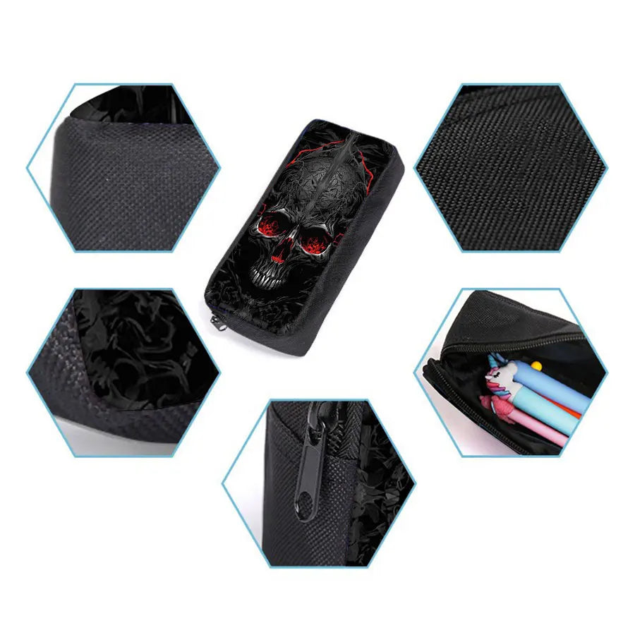 01a-Three-piece backpack set with skeleton motif