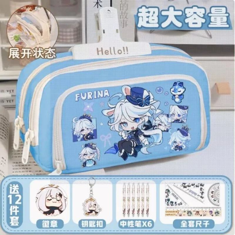 01-GS Impact 2024 Anime Game Pencil Case Layered Storage Bag