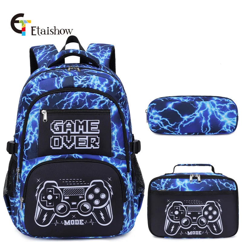01-3 Piece Backpack for Boys with Lunch Bag and Pencil Case for School