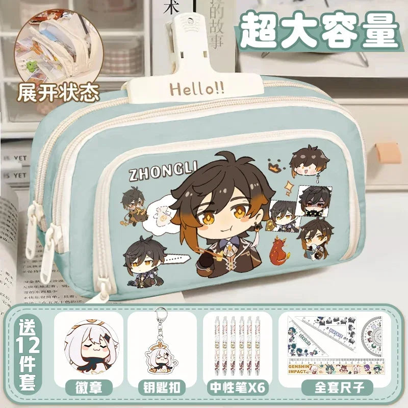 01-GS Impact 2024 Anime Game Pencil Case Layered Storage Bag