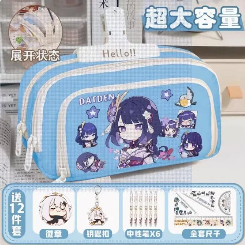 01-GS Impact 2024 Anime Game Pencil Case Layered Storage Bag