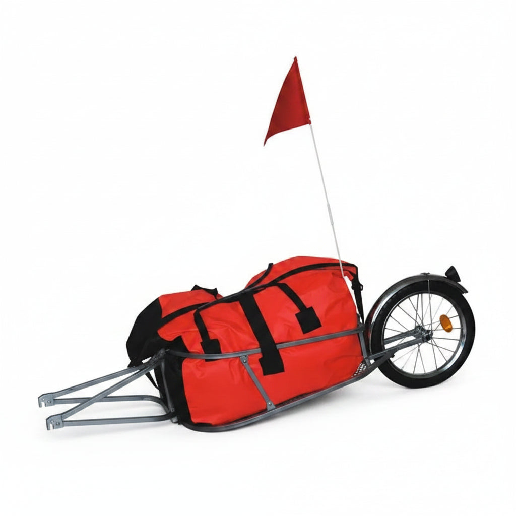 00-aRimorchio Bici Monoruota con Borsa Impermeabile Arancio - 30kg