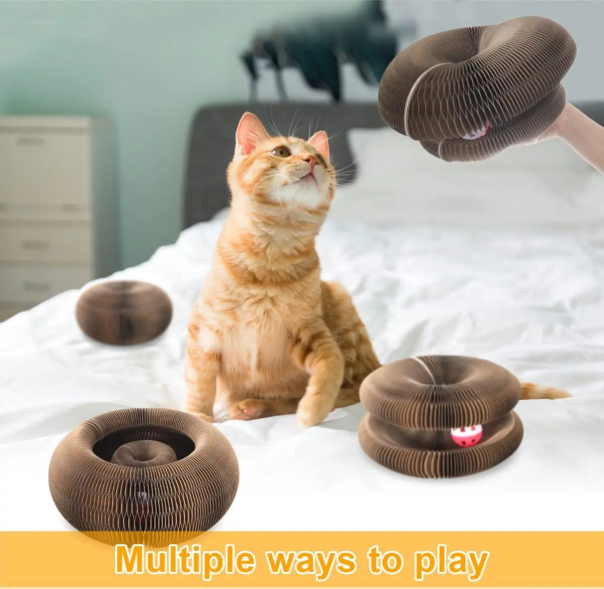 04-Interactive Round Cardboard Cat Toy and Scratching Post
