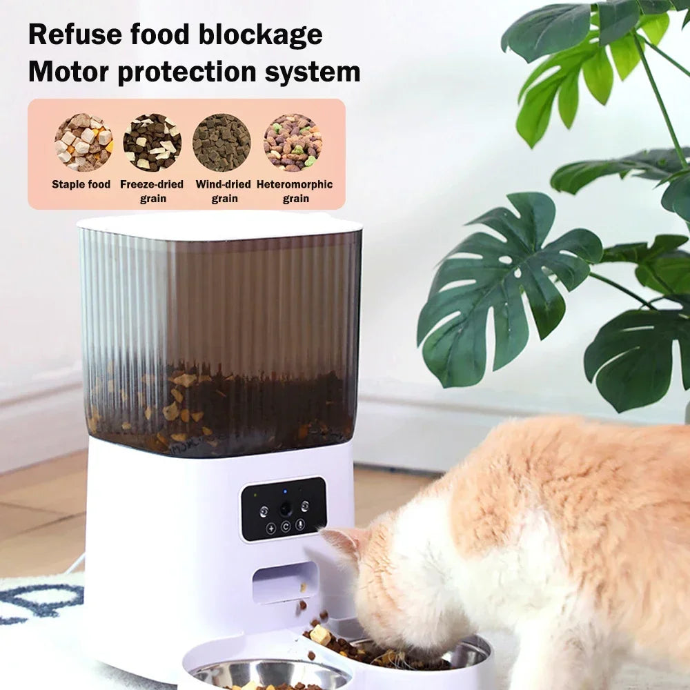 11-Dosatore Cibo Smart 5L con Telecamera per Gatto/Cane | Timer Wi-Fi