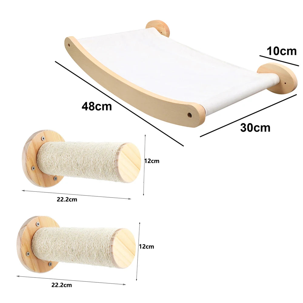 00-aTiragraffi | Albero da Parete per Gatti – Ripiani, Amaca e Scala in Legno