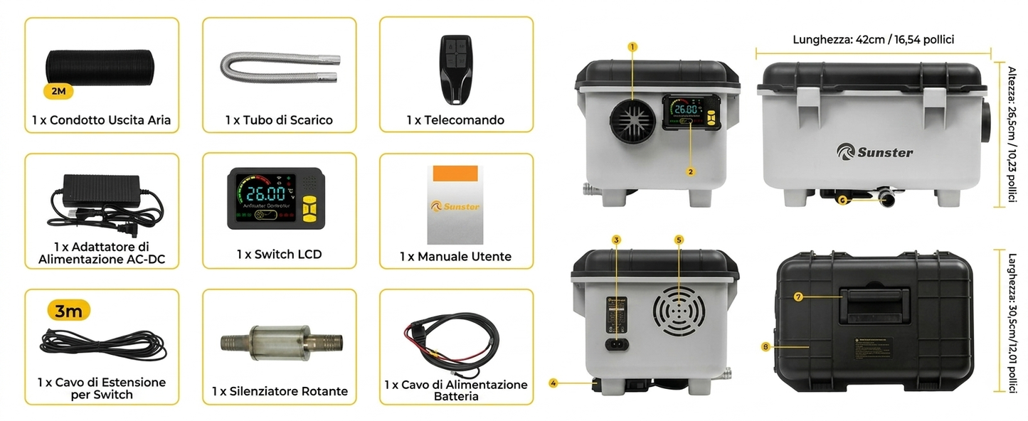 0-Riscaldatore a Gasolio Silenzioso 8KW con Telecomando e Temperatura Costante.(12V/24V/230V)