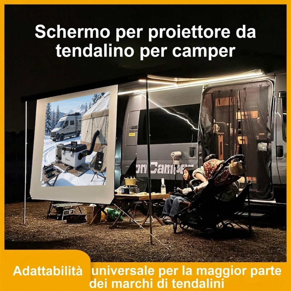 0-Schermo Proiettore Camper 100" 2x1,5m Kit per Fiamma ed Dometic