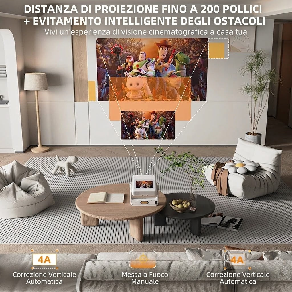 0-Proiettore Smart XBJ A5 Pro 4K WiFi 6 Touchscreen 1080P