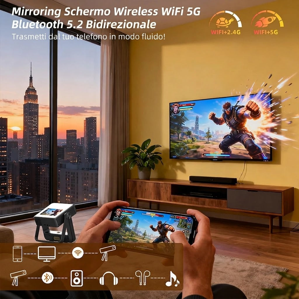 0-Proiettore Smart XBJ A5 Pro 4K WiFi 6 Touchscreen 1080P