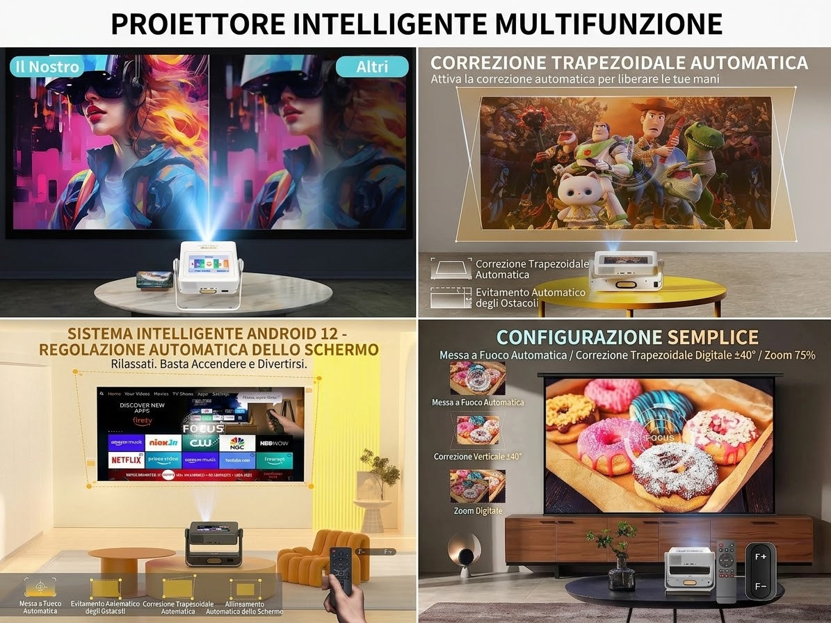 0-Proiettore Smart XBJ A5 Pro 4K WiFi 6 Touchscreen 1080P