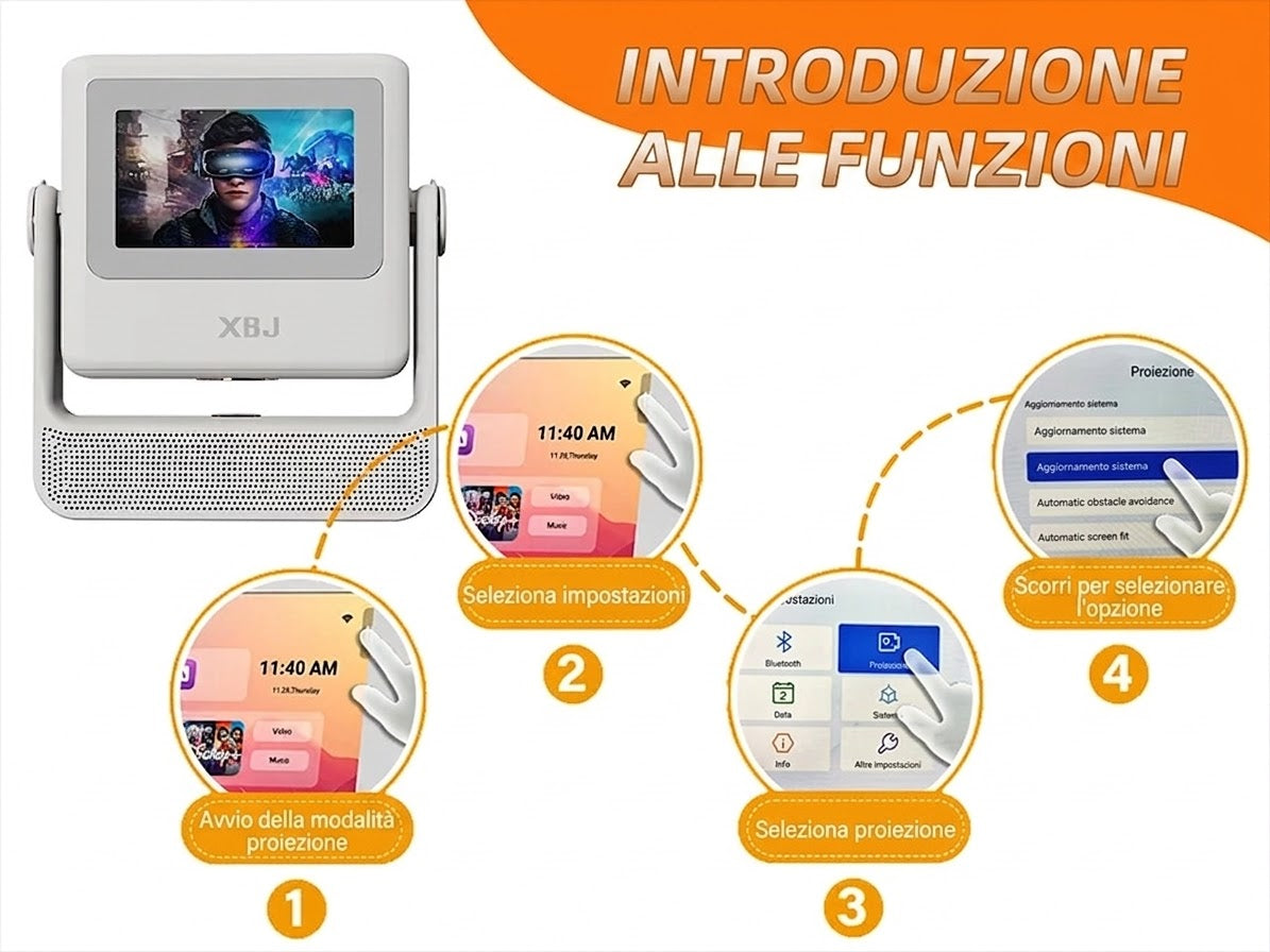 0-Proiettore Smart XBJ A5 Pro 4K WiFi 6 Touchscreen 1080P