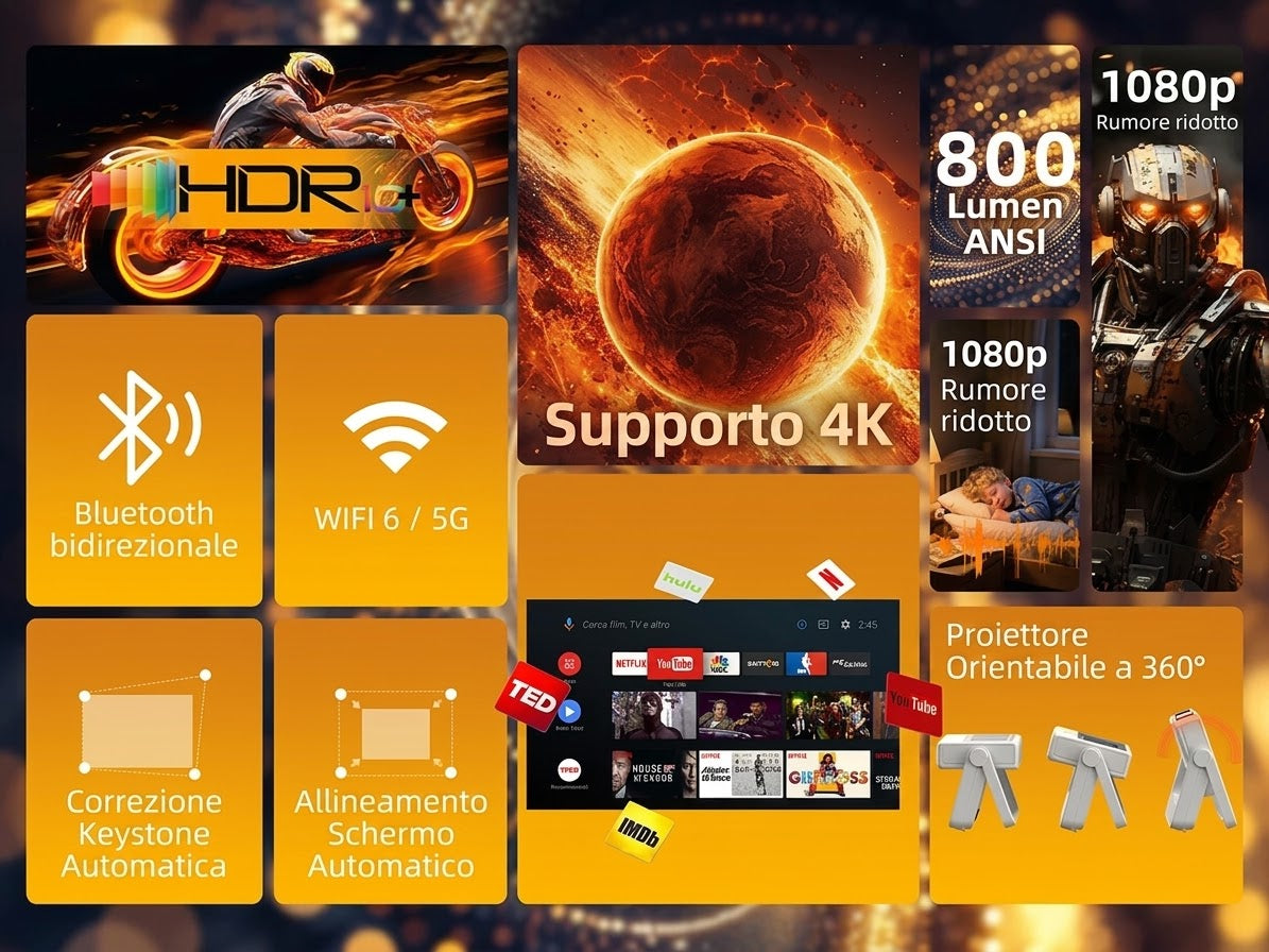 0-Proiettore Smart XBJ A5 Pro 4K WiFi 6 Touchscreen 1080P