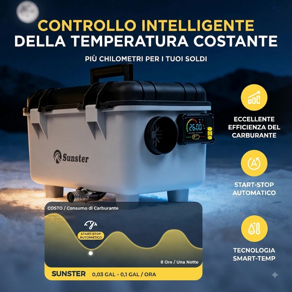 0-Riscaldatore a Gasolio Silenzioso 8KW con Telecomando e Temperatura Costante.(12V/24V/230V)